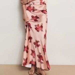 WeWoreWhat Blush Pink Slip Skirt with Red Floral Print